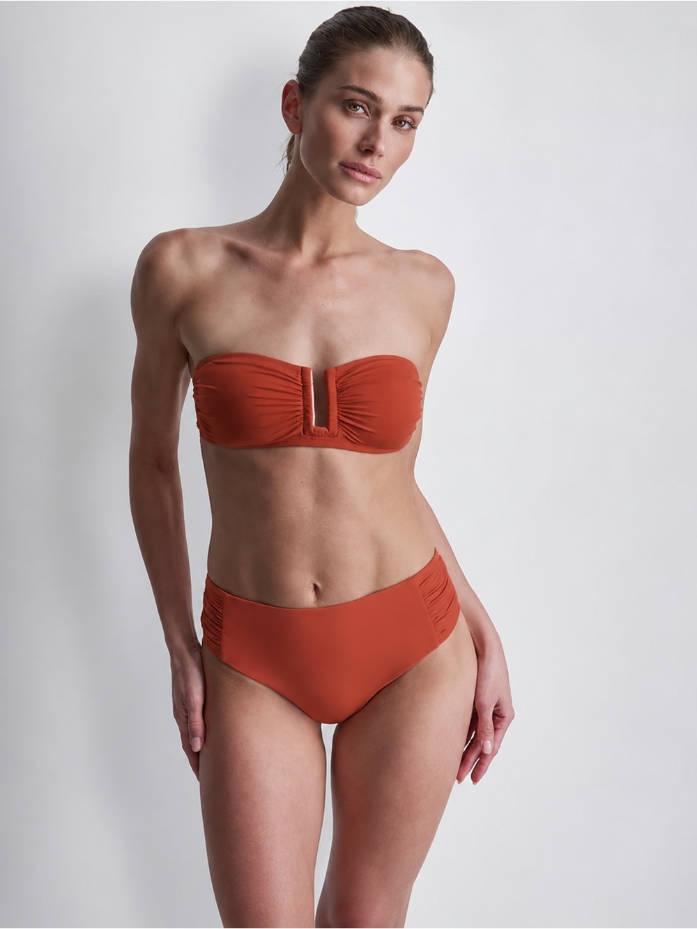 DKNY U Wire Bandeau High Waist Bikini Set Rust XL NWT